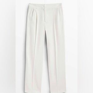 MASSIMO DUTTI WOOL HIGH WAISTED STRAIGHT LEG PANTS PLEATED CAREER Winter White 4